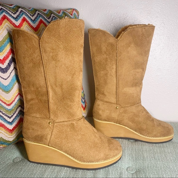 Shoes - NWOT Faux Suede Faux Fur Lined Boot Wedges - 8